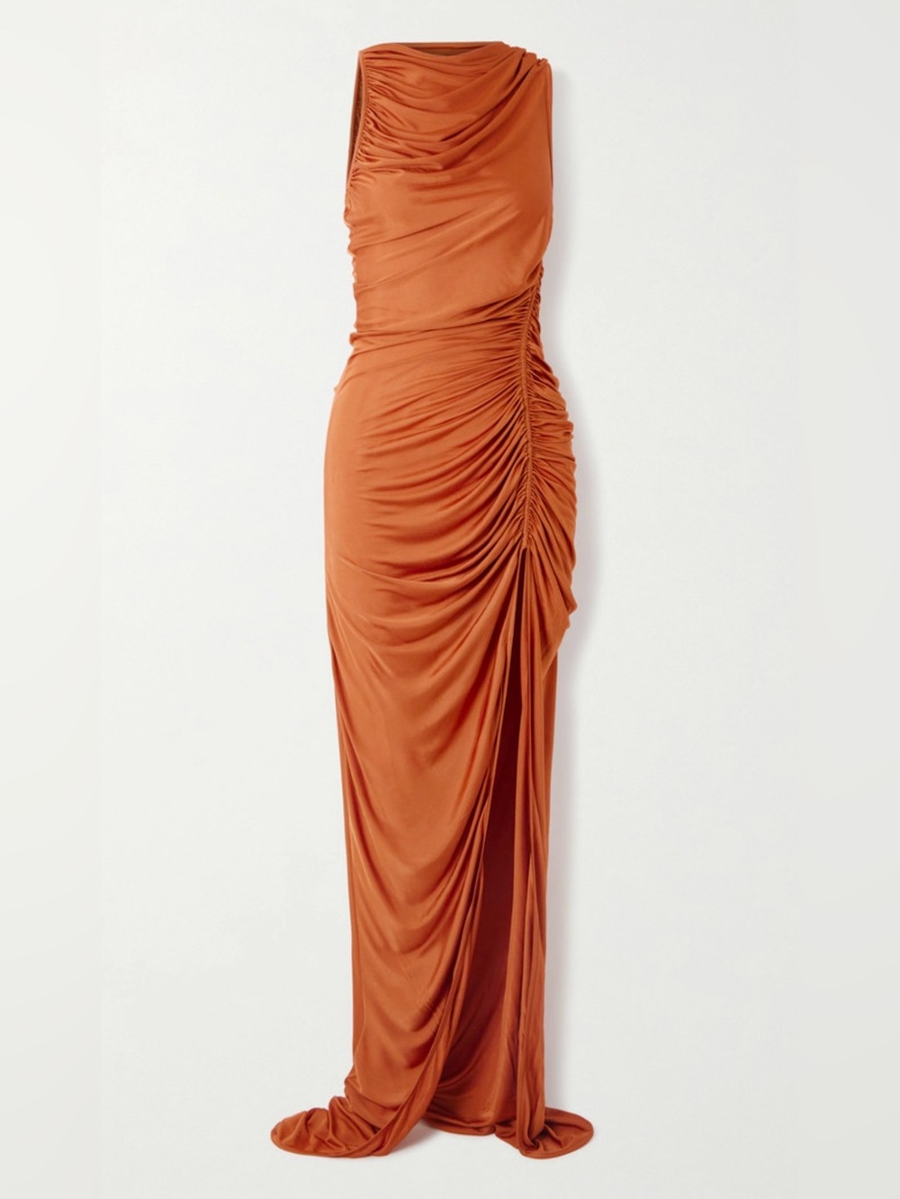 RICK OWENS Svita gathered satin-jersey gown orange maxi draped dress